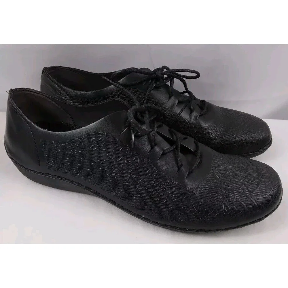 Propet Chantel WCX012L Shoe Black Leather Floral Embossed Women's Size 11 N(AA)